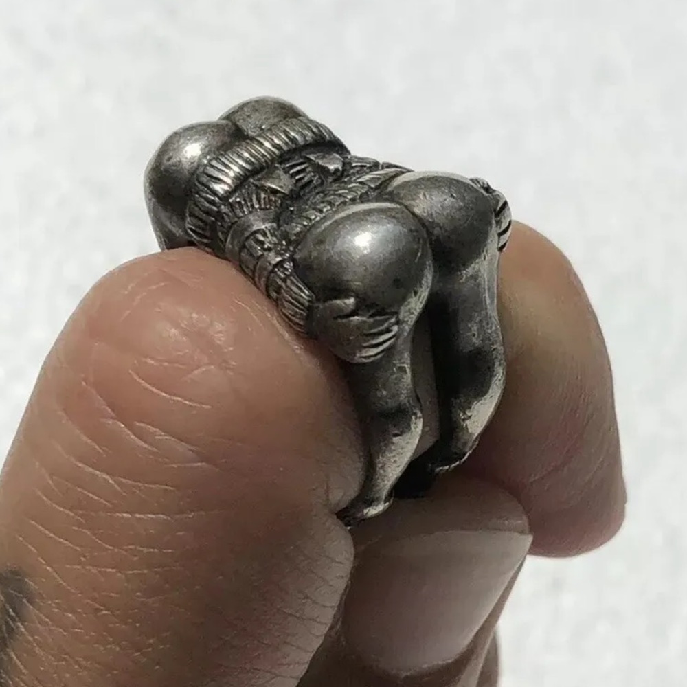 Vintage metal 2 butts pants down tube socks ring jewelry handmade Jaclyn 1955
